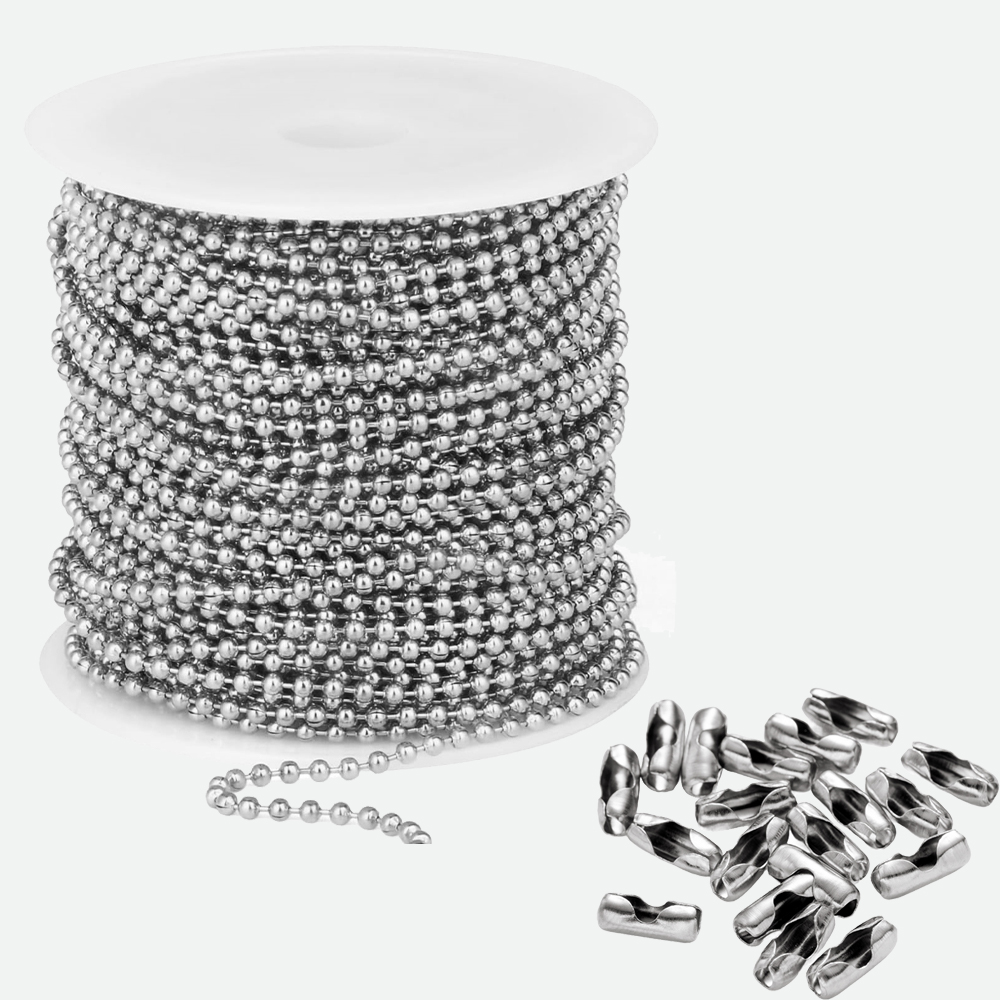 Roller Chain - 10m Paslanmaz Çelik Boncuklu Zincir Rulosu,